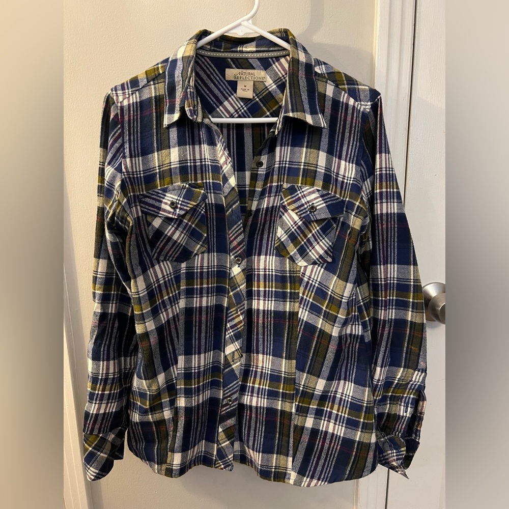 Flannel, Navy, green and cream